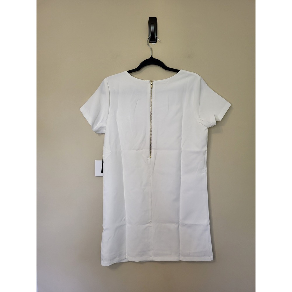 Lulus White Short Sleeve Shift Dress Crew‎ Neck Gold Back Zip Small NWT - Picture 5 of 8
